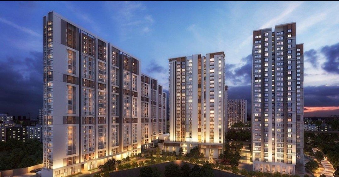 Artist's impression of residential towers in Wakad, Pune at dusk